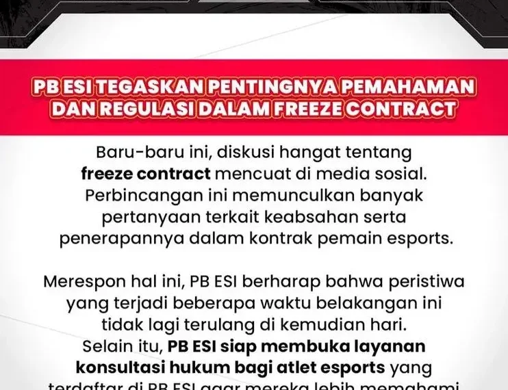 PB ESI Angkat Bicara Terkait Freeze Contract, Siap Beri Dukungan untuk Atlet Esports